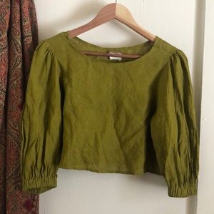Cropped linen peasant blouse